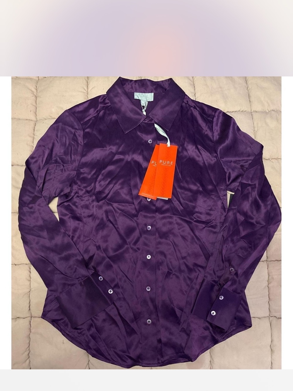 Pure Collection Women’s Deep Purple 100% Silk Button-Up Shirt